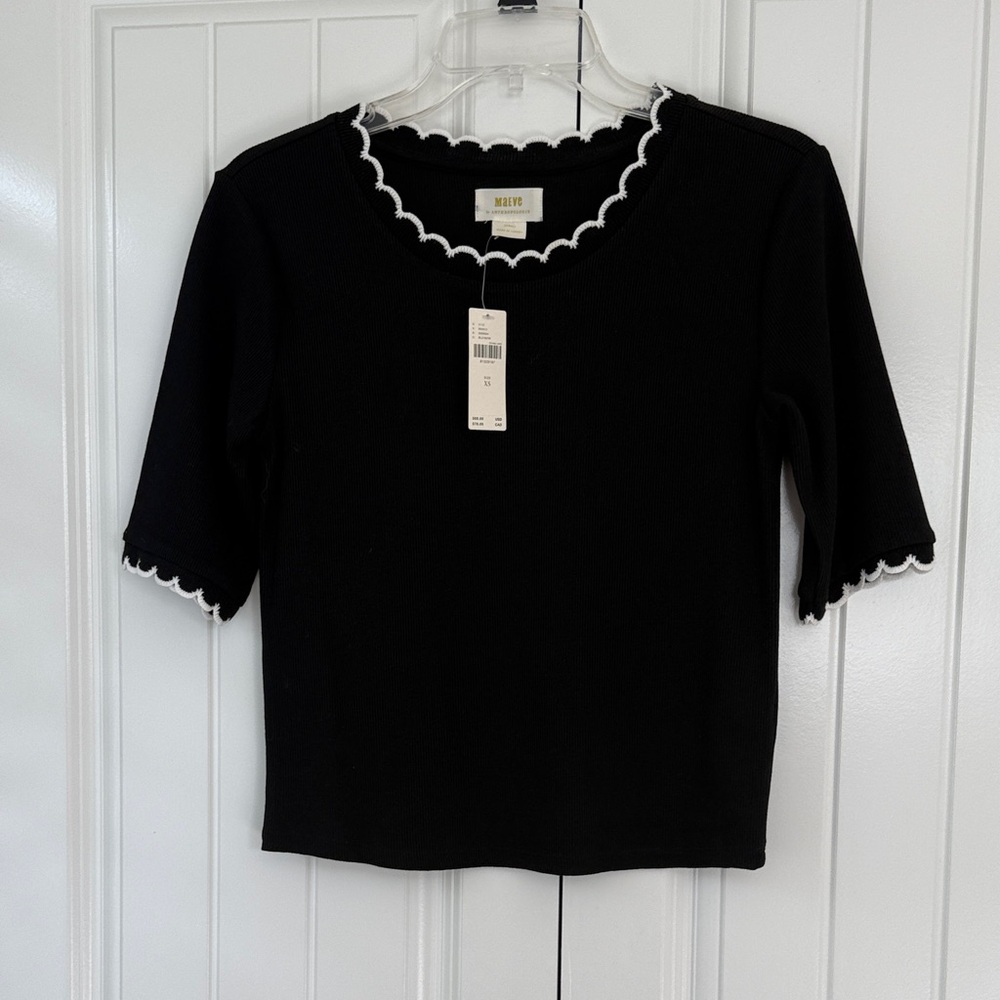 Maeve Black Scallop Trim Top
